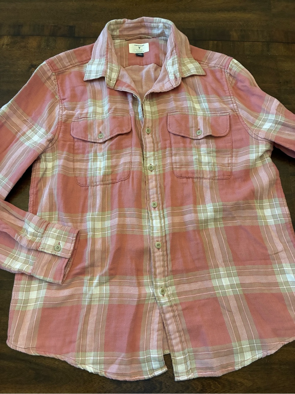 American Eagle Flannel Shirt Men’s Large Button Up Pink Plaid